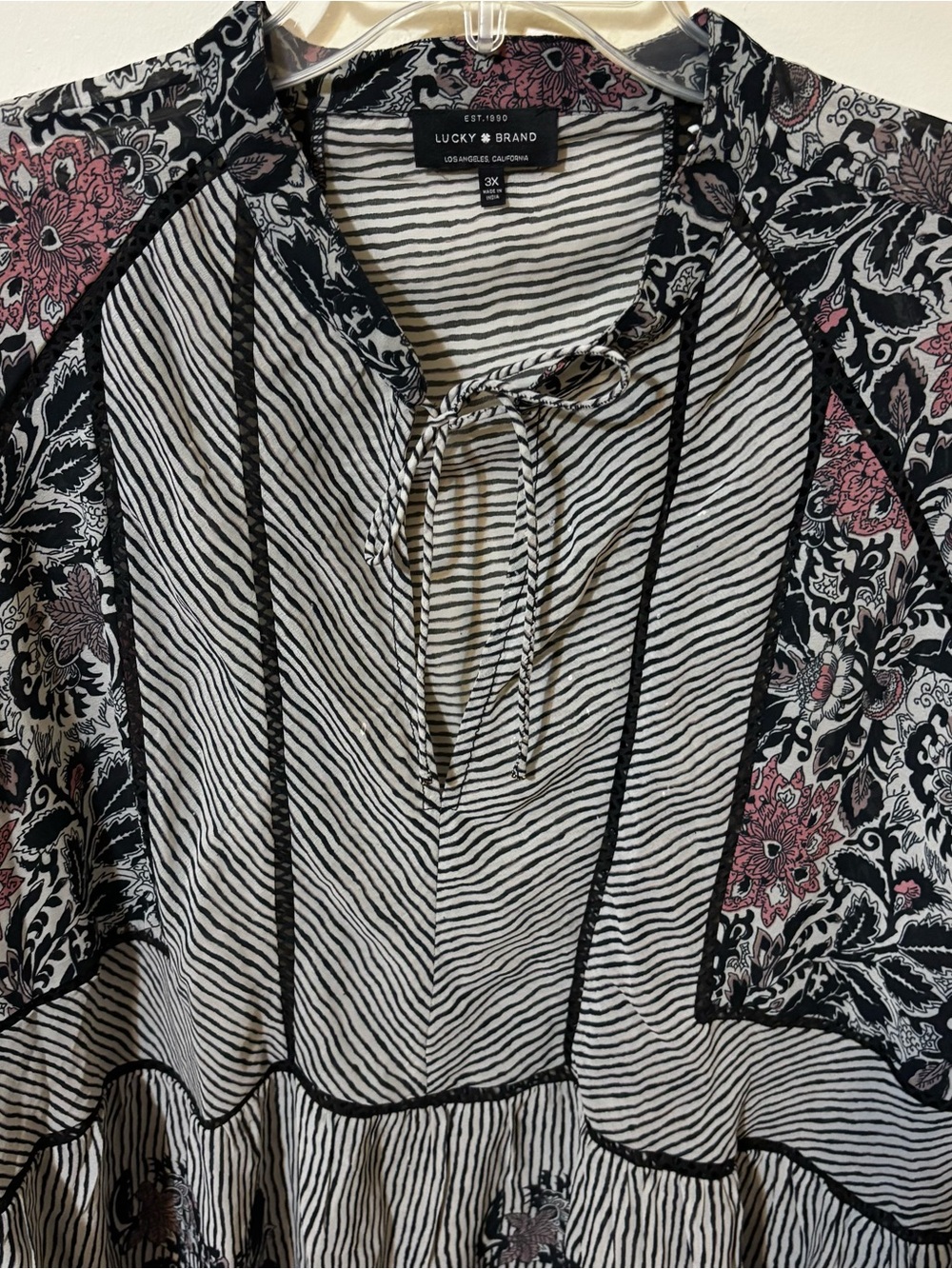 Lucky Brand Mixed Print Boho Peasant Blouse Striped Floral Bell Sleeve Size 3X - Picture 5 of 11